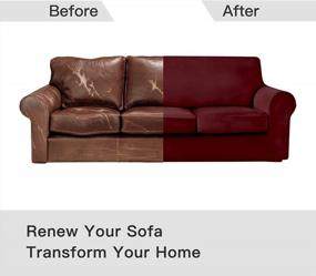 img 3 attached to Plush Velvet Loveseat Sofa Slipcovers With Cushion Covers - Elastic Bottom Furniture Protector- Stretchable & Soft - Wine Red Color - 3 Piece Set By Maxmill.