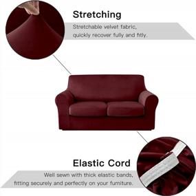 img 1 attached to Plush Velvet Loveseat Sofa Slipcovers With Cushion Covers - Elastic Bottom Furniture Protector- Stretchable & Soft - Wine Red Color - 3 Piece Set By Maxmill.