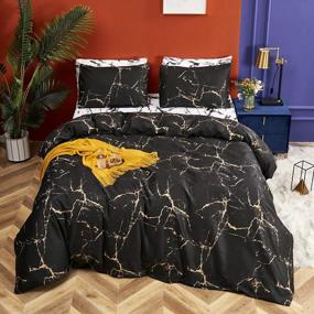 img 3 attached to CLOTHKNOW Black Marble Bedding Duvet Cover Queen Cotton Yellow Bedding Full Black Gothic Bedding Comforter Cover 3Pcs Comforter Cover Sets