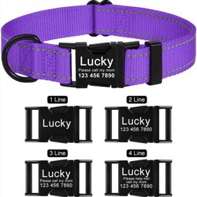 img 2 attached to Taglory Personalized Dog Collars, Engraved Metal Buckle With Name And Phone Number, Custom Reflective Dog Collar For Large Dogs, Purple