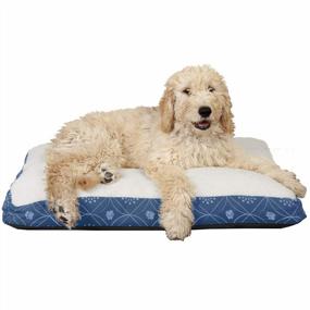 img 4 attached to Furhaven Pet Bed For Dogs And Cats - Sherpa And Flannel Paw Decor Mattress Pillow Cushion Dog Bed, Removable Machine Washable Cover - Twilight Blue, Medium
