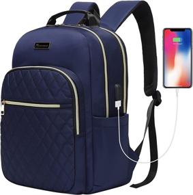 img 4 attached to 💼 Stylish Modoker Womens Laptop Backpack- Quilted Slim Design with USB Charging Port, Ideal for Business, Travel & College, Fits 15.6-Inch Laptop & Tablet, Blue