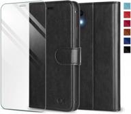 кожаный чехол-кошелек для iphone xr с держателем для карт и подставкой - магнитная застежка, противоударный внутренний корпус из тпу и защитная крышка - совместим с iphone xr 6,1 дюйма 2018 г. - черный логотип