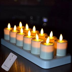 img 3 attached to TELOSMA Rechargeable Flickering LED Tea Lights Flameless Votive Candles With Moving Wick And Remote Timer For For Home Office Restaurant Tables Decor, Ivory - Set Of 12, Model TBMWA203