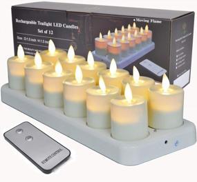 img 4 attached to TELOSMA Rechargeable Flickering LED Tea Lights Flameless Votive Candles With Moving Wick And Remote Timer For For Home Office Restaurant Tables Decor, Ivory - Set Of 12, Model TBMWA203