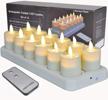 telosma rechargeable flickering led tea lights flameless votive candles with moving wick and remote timer for for home office restaurant tables decor, ivory - set of 12, model tbmwa203 logo