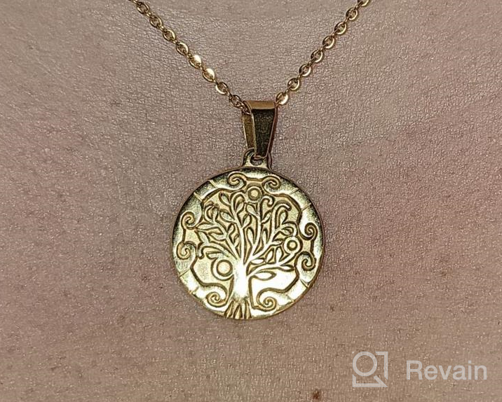 img 1 attached to 🌳 Stunning 18K Gold Plated Tree of Life Necklace with Engraved Family Tree Coin Disc Pendant and Rose Heart - Perfect for Women and Girls review by Stacia Payne