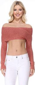img 4 attached to Женский укороченный пуловер YEMAK, вязаный свитер с длинным рукавом и открытыми плечами, сексуальный повседневный мягкий вязаный укороченный топ с шалью с запахом