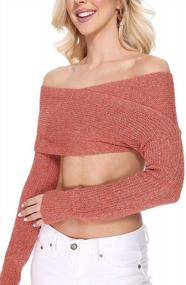 img 3 attached to YEMAK Women'S Crop Pullover Sweater – Long Sleeve Knit Off Shoulder Sexy Casual Soft Wrap Shawl Knitted Cropped Top