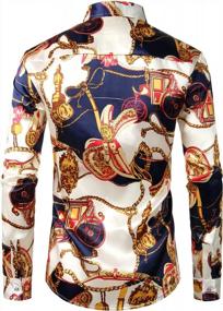 img 2 attached to Men'S Satin-Like Button Down Dress Shirt With Luxury Print For Proms And Parties - ZEROYAA