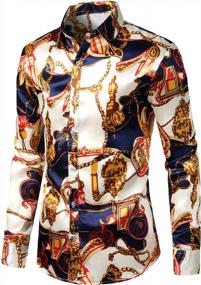 img 3 attached to Men'S Satin-Like Button Down Dress Shirt With Luxury Print For Proms And Parties - ZEROYAA