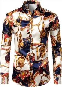 img 4 attached to Men'S Satin-Like Button Down Dress Shirt With Luxury Print For Proms And Parties - ZEROYAA