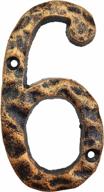 rustic cast iron home address number 6 - 5.5 inch house numbers with unique hammered appearance and antique brass finish logo