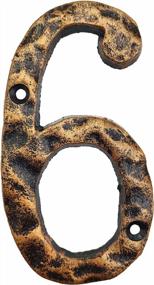img 4 attached to Rustic Cast Iron Home Address Number 6 - 5.5 Inch House Numbers With Unique Hammered Appearance And Antique Brass Finish