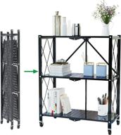 black heavy duty metal rack storage shelving units with wheels - 3-tier foldable standing shelf for home office kitchen garage, multifunction utility cart by soges (cxym-r3-b) logo