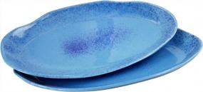 img 3 attached to Roro Ceramic Stoneware Hand-Molded Speckled Spotted Oval Dinner Plates (Coral Beach Blue)