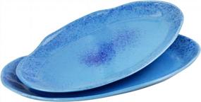 img 4 attached to Roro Ceramic Stoneware Hand-Molded Speckled Spotted Oval Dinner Plates (Coral Beach Blue)