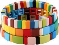 colorful tile bracelets: enamel stretch beads for bohemian women logo