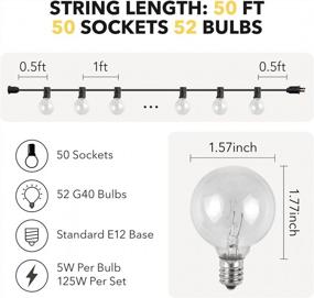 img 3 attached to HBN 50Ft Outdoor String Lights-Outdoor Incandescent String Lights, 52 G40 Bulbs (2 Spare) 5W 2200K Warm White, Connectable & Dimmable, IP44 Waterproof-Garden/Backyard/Patio/Porch/Courtyard/Café