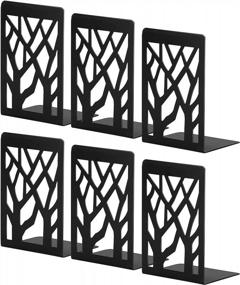 img 4 attached to 3 Pairs Of Heavy-Duty Metal Bookends For Home Decor, Shelves & Books | Black