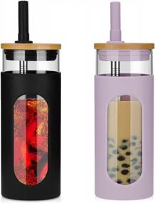 img 4 attached to Tronco 18Oz Glass Tumbler With Bamboo Lid And Straw, Glass Cup For Boba,Iced Coffee,Smoothie, Spill Proof Glass Water Bottle With Silicone Protective Sleeve, Dishwasher Safe,BPA Free