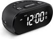reacher weekday/weekend dual alarm clock with 2 usb ports, 5 wake up sounds, adjustable volume, led digital display, big digits, 0-100% dimmer, snooze, 12/24 hours, small size for bedside desk logo