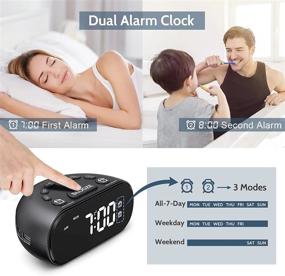 img 3 attached to REACHER Weekday/Weekend Dual Alarm Clock With 2 USB Ports, 5 Wake Up Sounds, Adjustable Volume, LED Digital Display, Big Digits, 0-100% Dimmer, Snooze, 12/24 Hours, Small Size For Bedside Desk