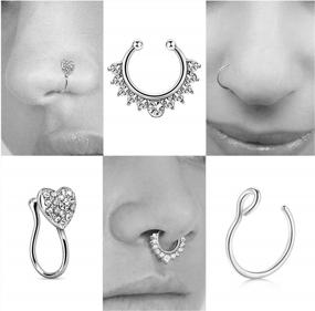 img 2 attached to Stainless Steel Inlaid CZ Fake Nose Ring | JFORYOU Spring Clip On Circle Hoop No Pierced Septum Jewelry For Women Men