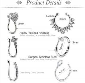 img 3 attached to Stainless Steel Inlaid CZ Fake Nose Ring | JFORYOU Spring Clip On Circle Hoop No Pierced Septum Jewelry For Women Men