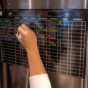 img 2 attached to 2-Pack Hapinest Magnetic Chore Chart Board And Monthly Calendar For Families With Multiple Kids And Teenagers - Includes 5 Erasable Markers And 36 Reusable Cling Stickers For Fridge Organization