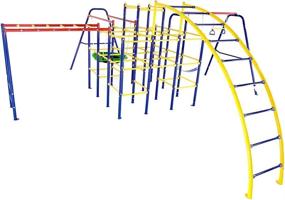 img 4 attached to Red, Blue & Yellow Modular Jungle Gym Kit W/ Saucer Swing, Arched Ladder Climber, Monkey Bars - ActivPlay