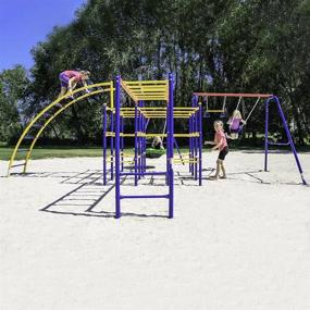 img 3 attached to Red, Blue & Yellow Modular Jungle Gym Kit W/ Saucer Swing, Arched Ladder Climber, Monkey Bars - ActivPlay