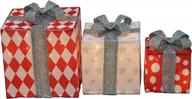 candy cane lane 46298 8/10/12 inch set of three diamond, star, dot with silver bow presents outdoor led décor, nested holiday display, multi logo