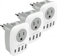 3-pack italy travel power adapter - vintar 6 in 1 outlet adaptor with usb c, 2 american outlets & 3 usb ports for usa to italy uruguay chile (type l) logo