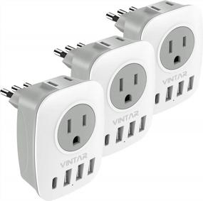 img 4 attached to 3-Pack Italy Travel Power Adapter - VINTAR 6 In 1 Outlet Adaptor With USB C, 2 American Outlets & 3 USB Ports For USA To Italy Uruguay Chile (Type L)