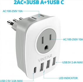 img 3 attached to 3-Pack Italy Travel Power Adapter - VINTAR 6 In 1 Outlet Adaptor With USB C, 2 American Outlets & 3 USB Ports For USA To Italy Uruguay Chile (Type L)