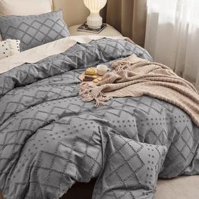 img 2 attached to Boho Queen Duvet Cover Set - All Season Queen Size Bedding With 3-Piece Embroidery Design In Shabby Chic Grey - BedSure Queen Duvet Cover (90X90'')