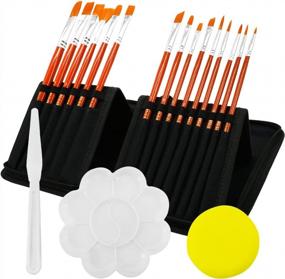 img 4 attached to Complete Acrylic Painting Brush Set - 15 High-Quality Nylon Brushes, Paint Knife, Sponge & Palette In A Portable Case For Beginners & Pros, Ideal For Acrylic Painting