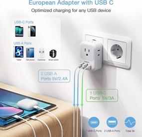 img 1 attached to TESSAN European 2-Pack Travel Adapter With 4 Outlets, 3 USB Ports Including USB-C, Perfect For Italy, Spain, France, Portugal, Iceland, And Germany