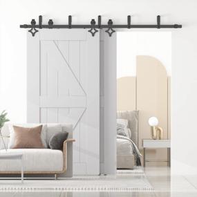 img 3 attached to Skysen Low Ceiling Double Door Sliding Barn Door Hardware Kit - Heavy Duty Bypass Rhombic Shape In Black - 6FT Double Track