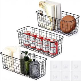 img 4 attached to Organize In Style With Magicfour'S Large Capacity Hanging Wire Baskets - 3 Pack With Wall Stickers Included!
