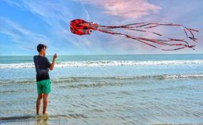 img 3 attached to Kizh Kite Octopus: Large Frameless Soft Parafoil Kites For Kids & Adults - 150 Inchs Long Outdoor Fun (Red)