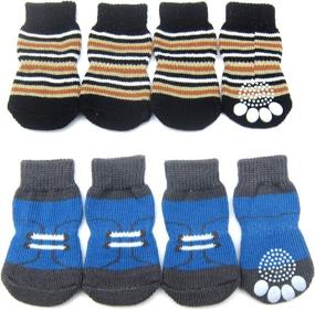 img 3 attached to Alfie Pet - Gari 2 Set of 4 Dog Paw Protection Indoor Socks - Black Stripe & Blue, Medium Size - Find the Perfect Fit for Your Canine Companion