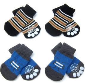 img 4 attached to Alfie Pet - Gari 2 Set of 4 Dog Paw Protection Indoor Socks - Black Stripe & Blue, Medium Size - Find the Perfect Fit for Your Canine Companion