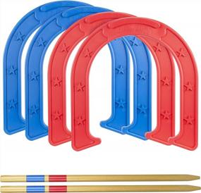 img 4 attached to Durable GoSports Giant Horseshoes Set - Plastic With Wooden Stakes