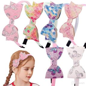 img 4 attached to 🦋 Zifengcer Glitter Headbands for Girls: 6pcs Butterfly Mermaid Party Hair Accessories Little Girls Head Band No Slip Hairband for Children Kids (Fish Scales)