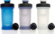 3 pack contigo fit shake & go 2.0 shaker bottles with chug cap, 20oz in earl grey, blue poppy & salt logo