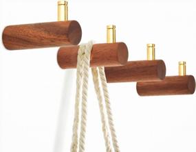 img 4 attached to Stylish Homode Wooden Coat Hooks With Gold Peg - Heavy Duty Wall Hanger For Clothes, Hats, Plants And More