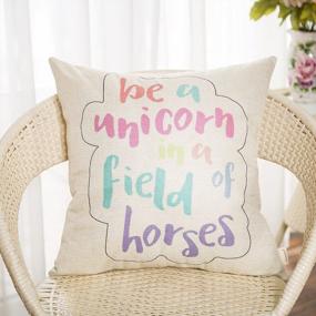 img 1 attached to Fahrendom Pastel Nursery Decor: Inspirational Unicorn In A Field Of Horses Motivational Throw Pillow For Sofa Couch - 18 X 18 Inch Cotton Linen Cushion Cover For Home Decoration