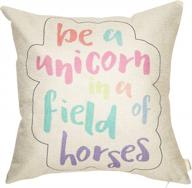fahrendom pastel nursery decor: inspirational unicorn in a field of horses motivational throw pillow for sofa couch - 18 x 18 inch cotton linen cushion cover for home decoration logo